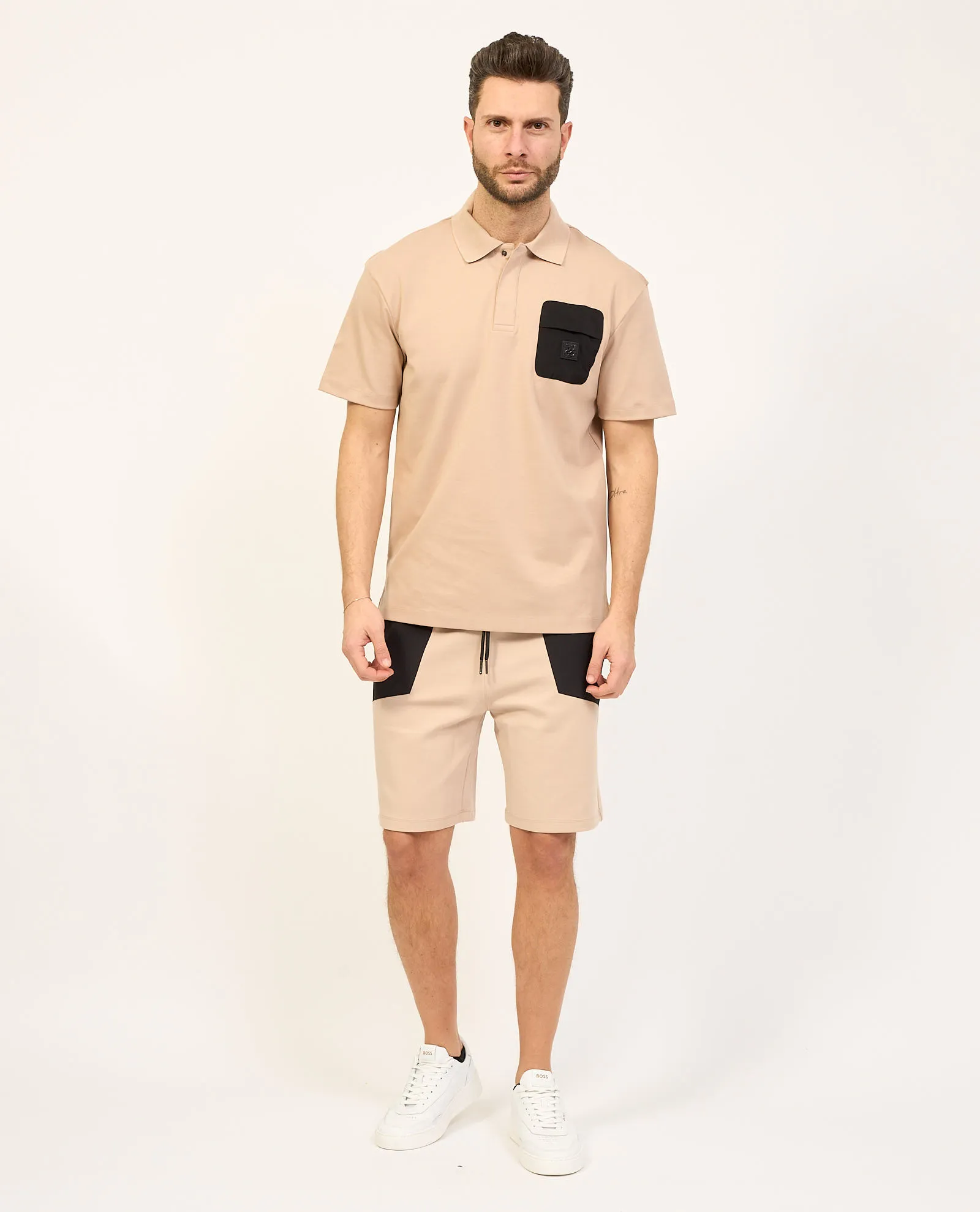 Polo uomo Hugo beige in cotone intrecciato