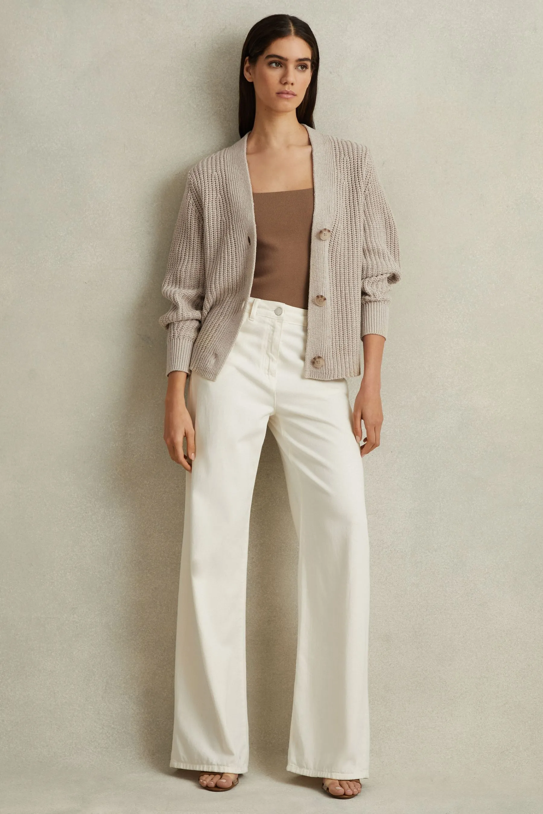 Reiss Ariana Cardigan lavorato a maglia in misto cotone/lino    