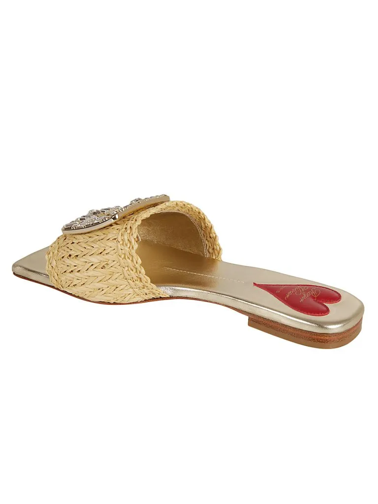 ROGER VIVIERSTRASS BUCKLE RAFIA MULE Crema
