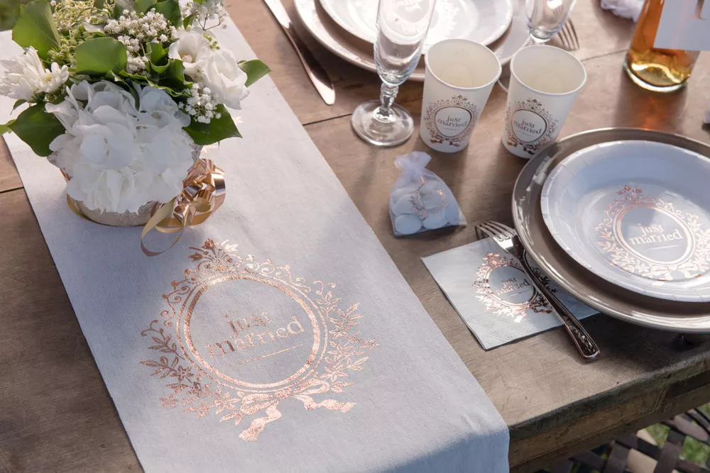 Runner da tavola Just Married oro rosa 3m