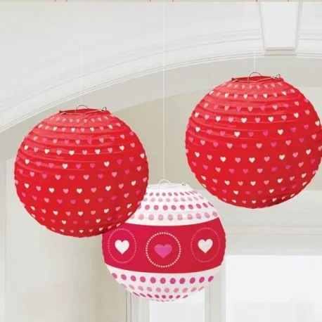 San Valentino lanterna in carta rossa da appendere 3 pz