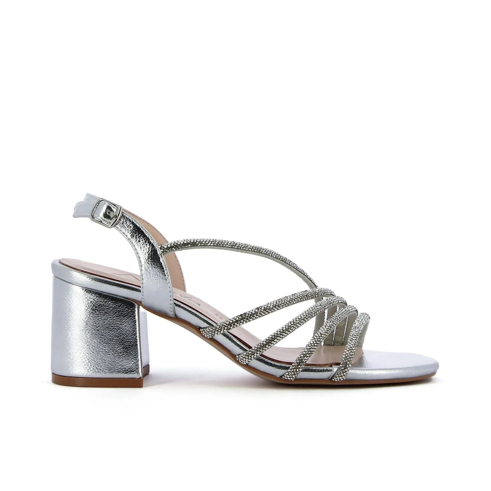 Sandali argento con strass e tacco medio largo