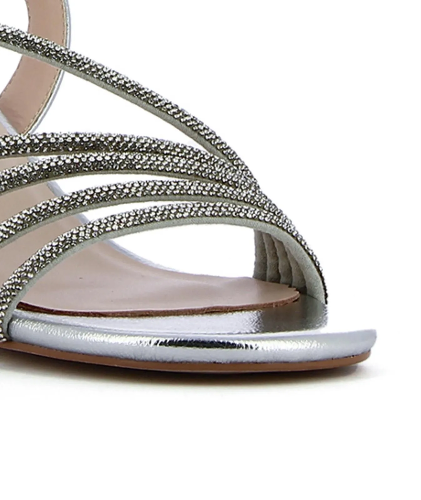 Sandali argento con strass e tacco medio largo