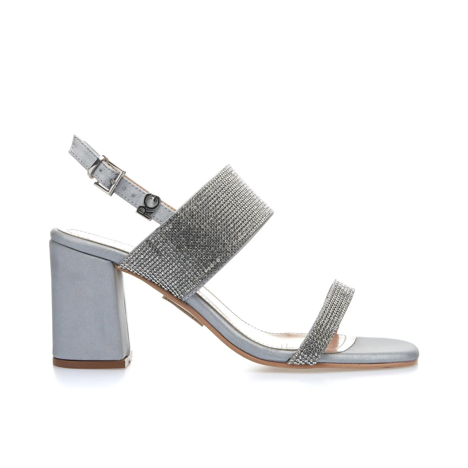 Sandali argento con tacco largo e strass