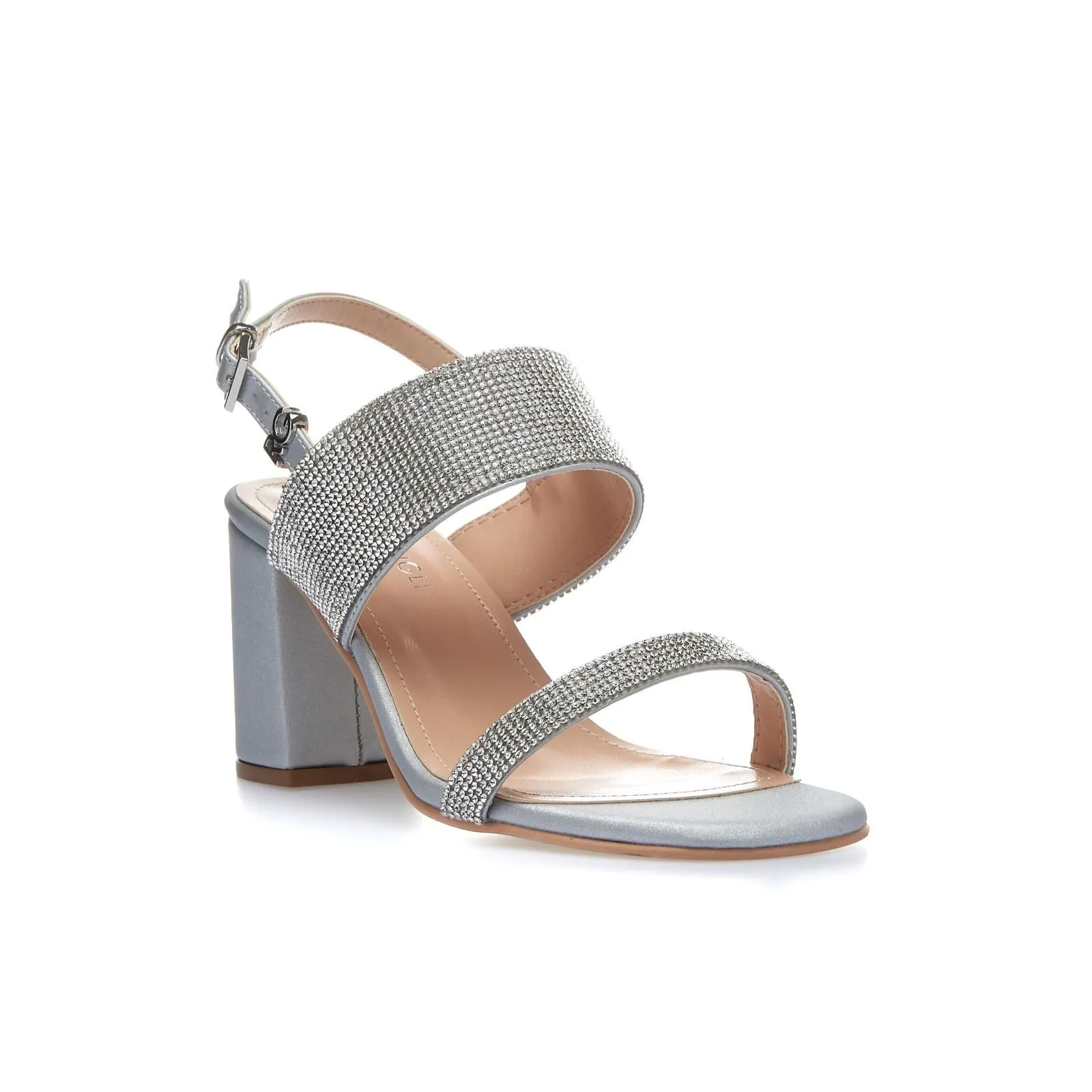 Sandali argento con tacco largo e strass