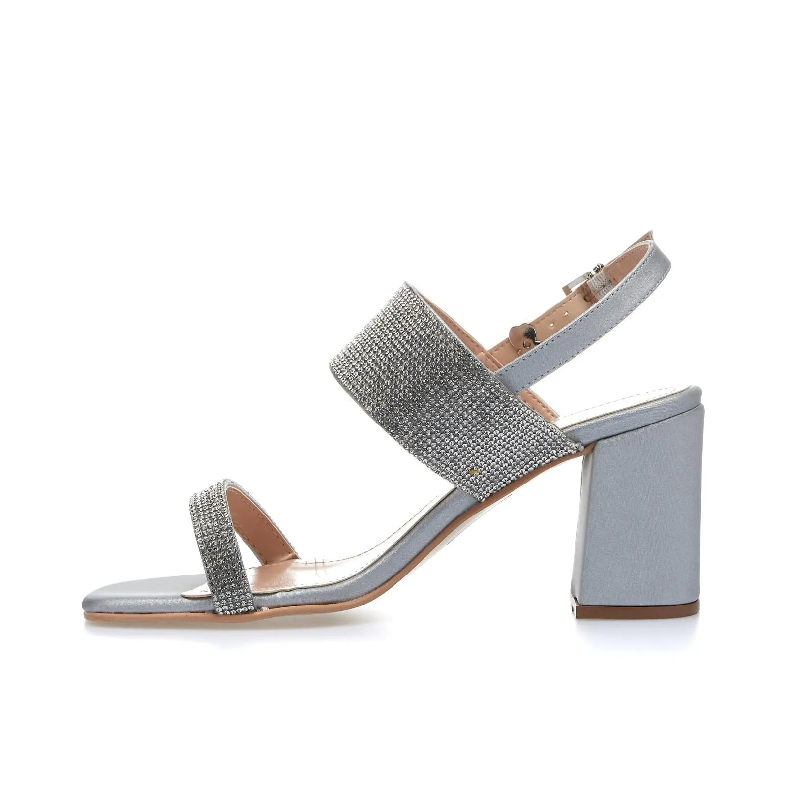 Sandali argento con tacco largo e strass