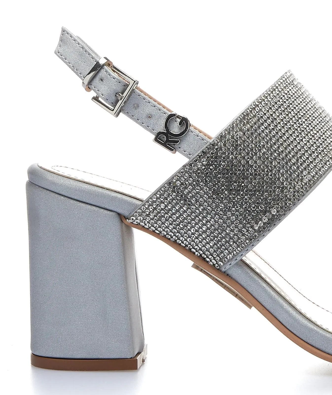 Sandali argento con tacco largo e strass