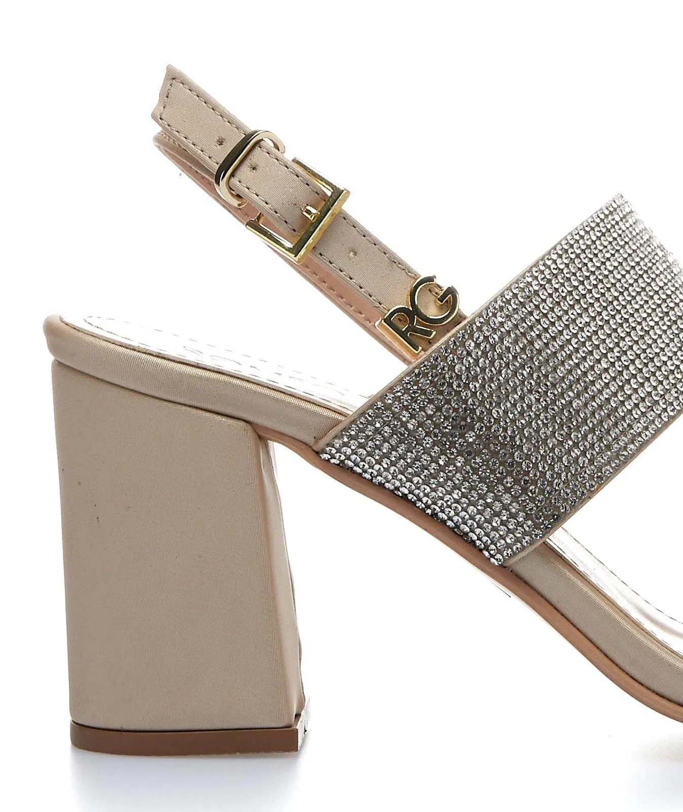 Sandali beige con tacco largo e strass