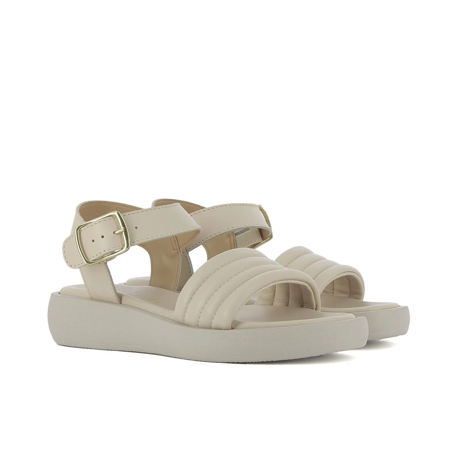 Sandali comfort beige in pelle