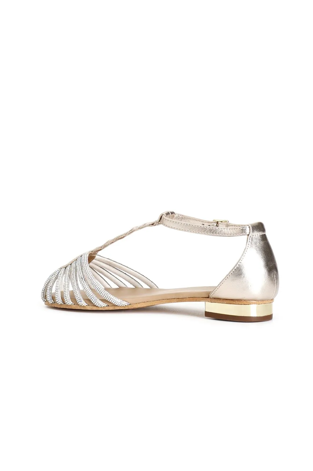 sandali in pelle con mignon strass platino