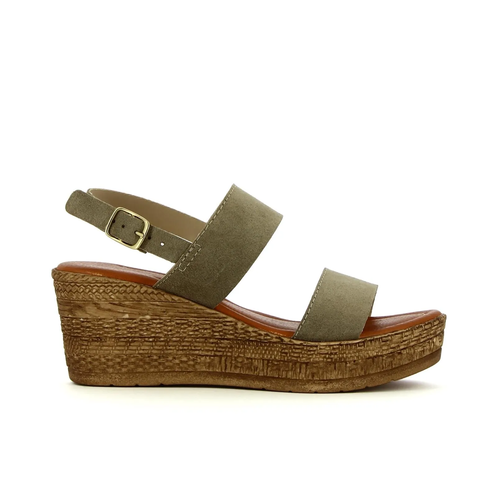 Sandali verdi in pelle con zeppa