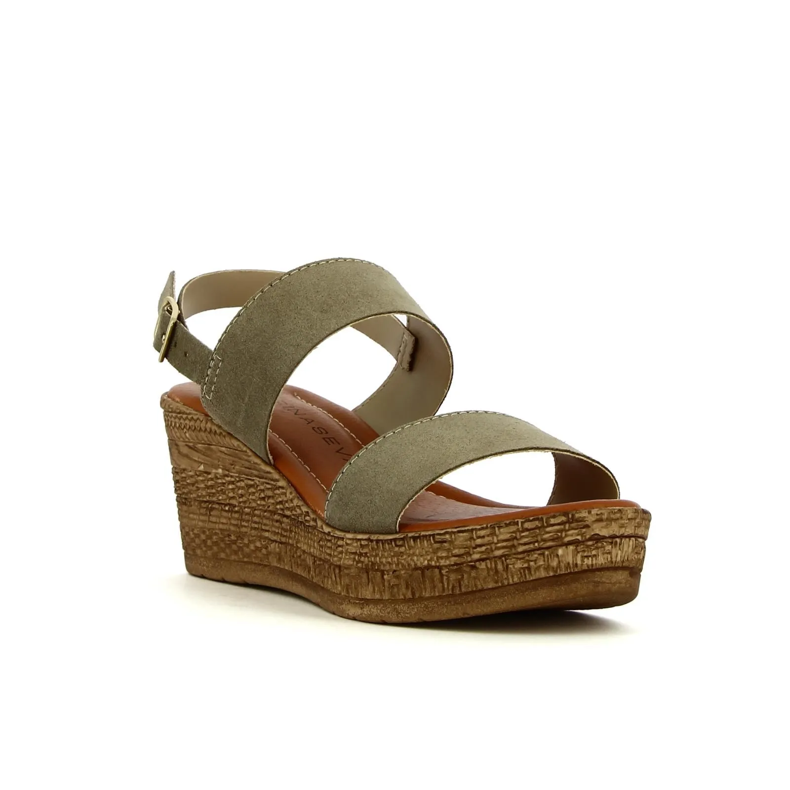 Sandali verdi in pelle con zeppa