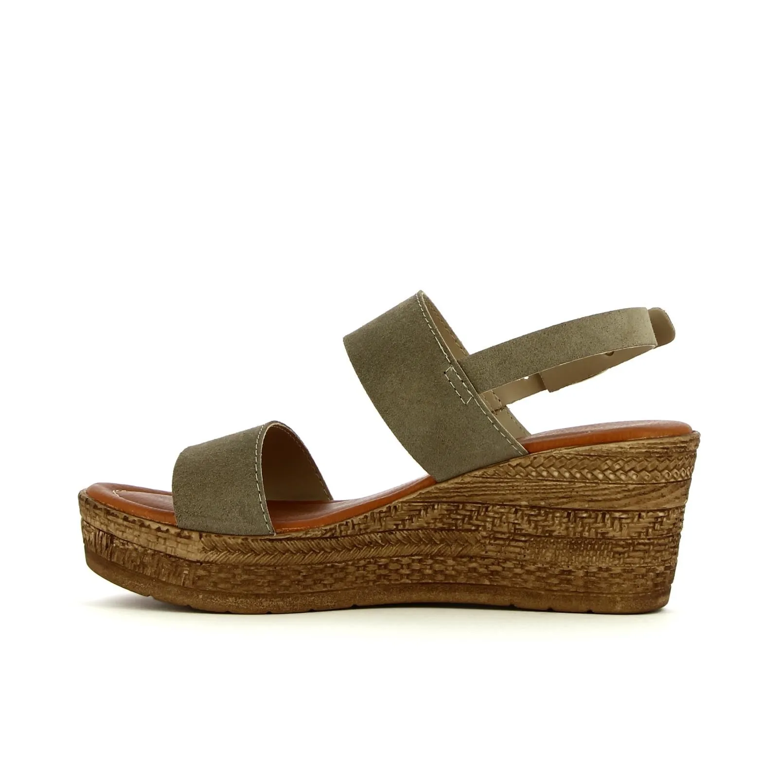 Sandali verdi in pelle con zeppa