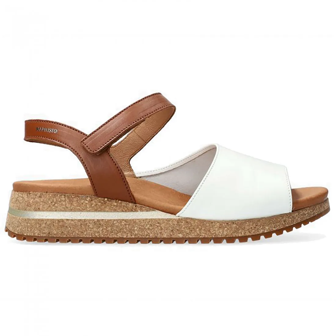 Sandalo Donna Mephisto Joy bianco e marrone in pelle