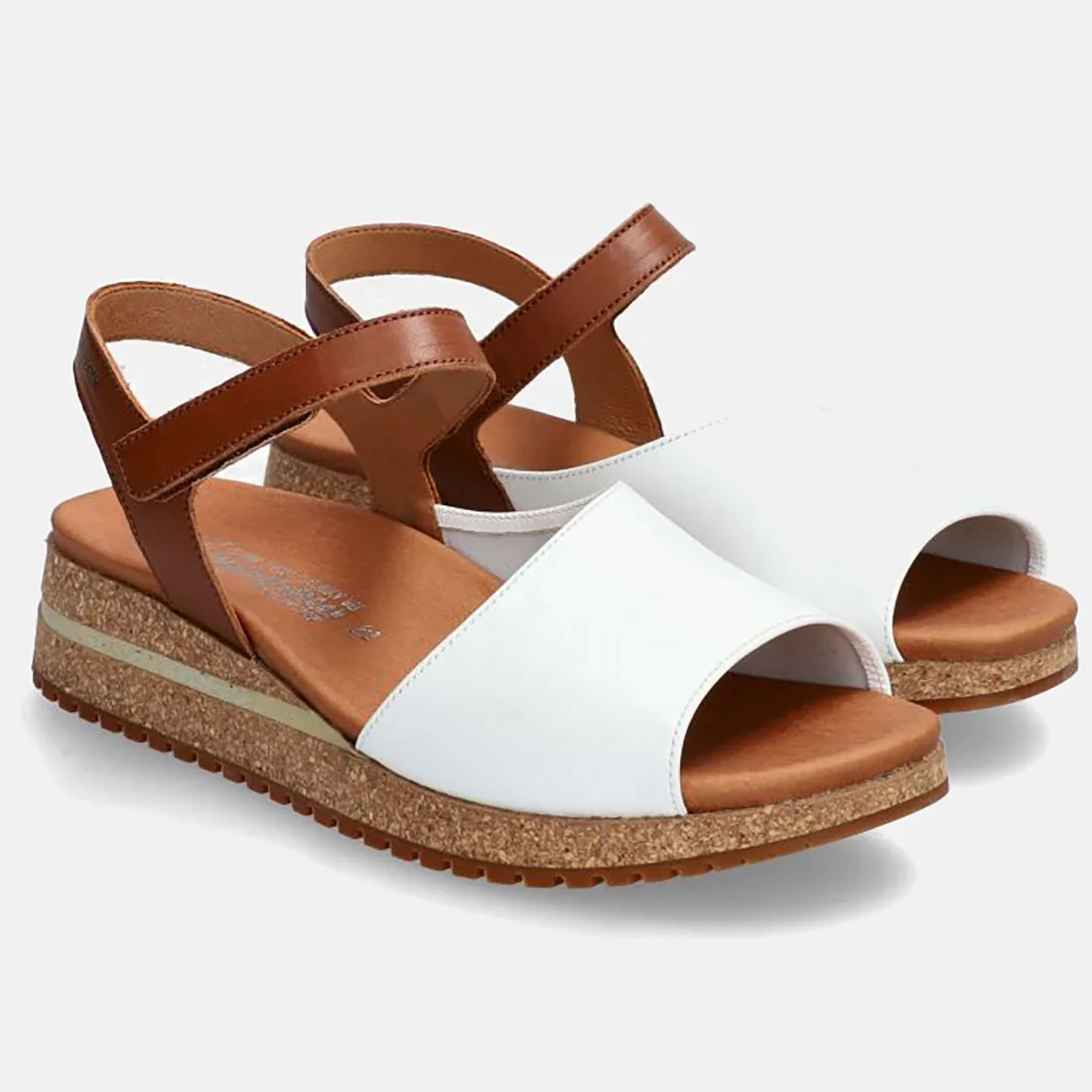 Sandalo Donna Mephisto Joy bianco e marrone in pelle