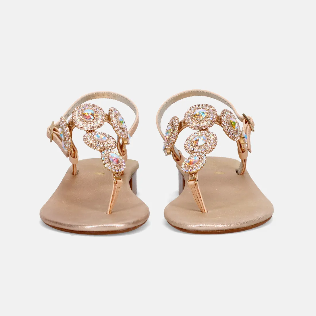 Sandalo infadito gioiello Positano in pelle beige con pietre e strass