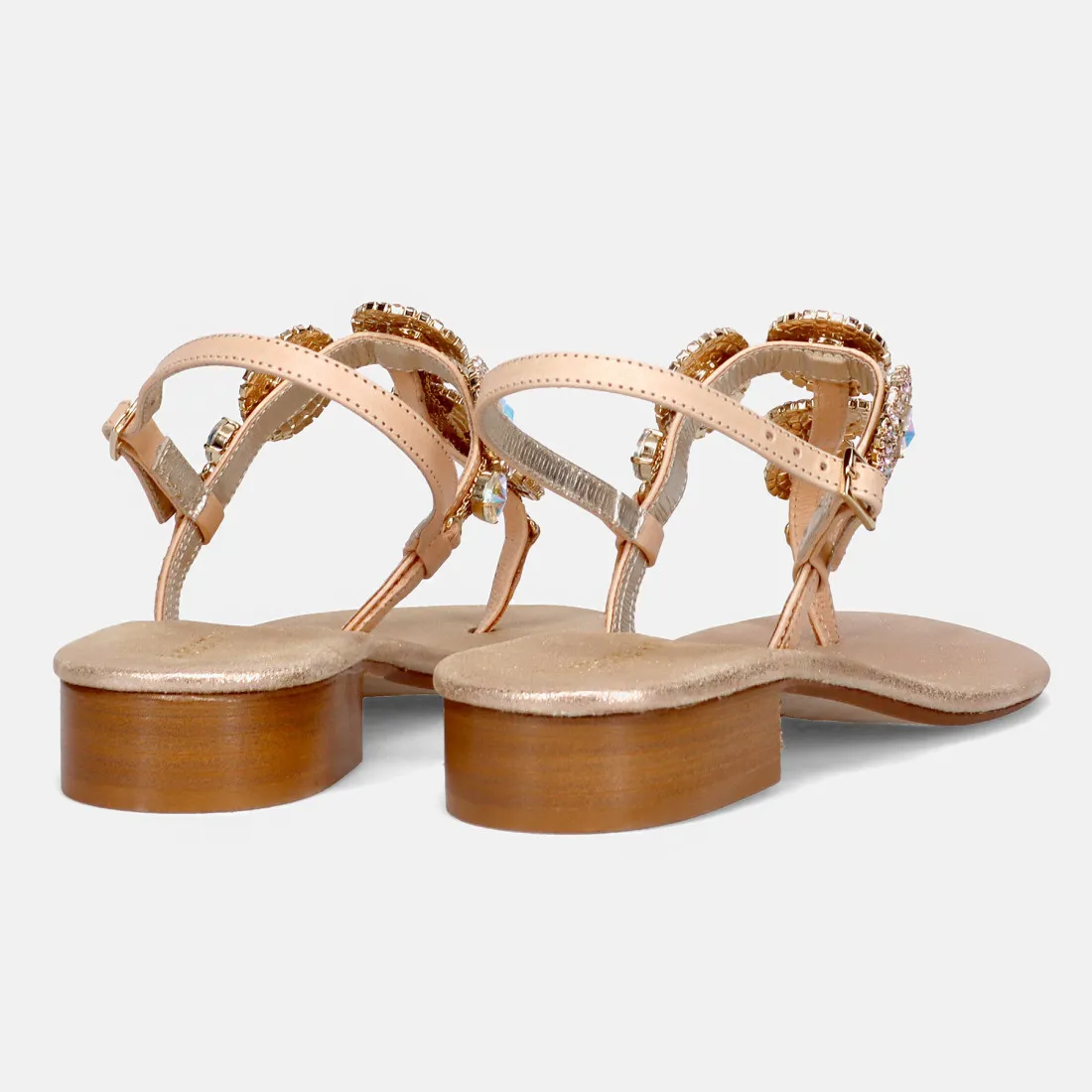 Sandalo infadito gioiello Positano in pelle beige con pietre e strass