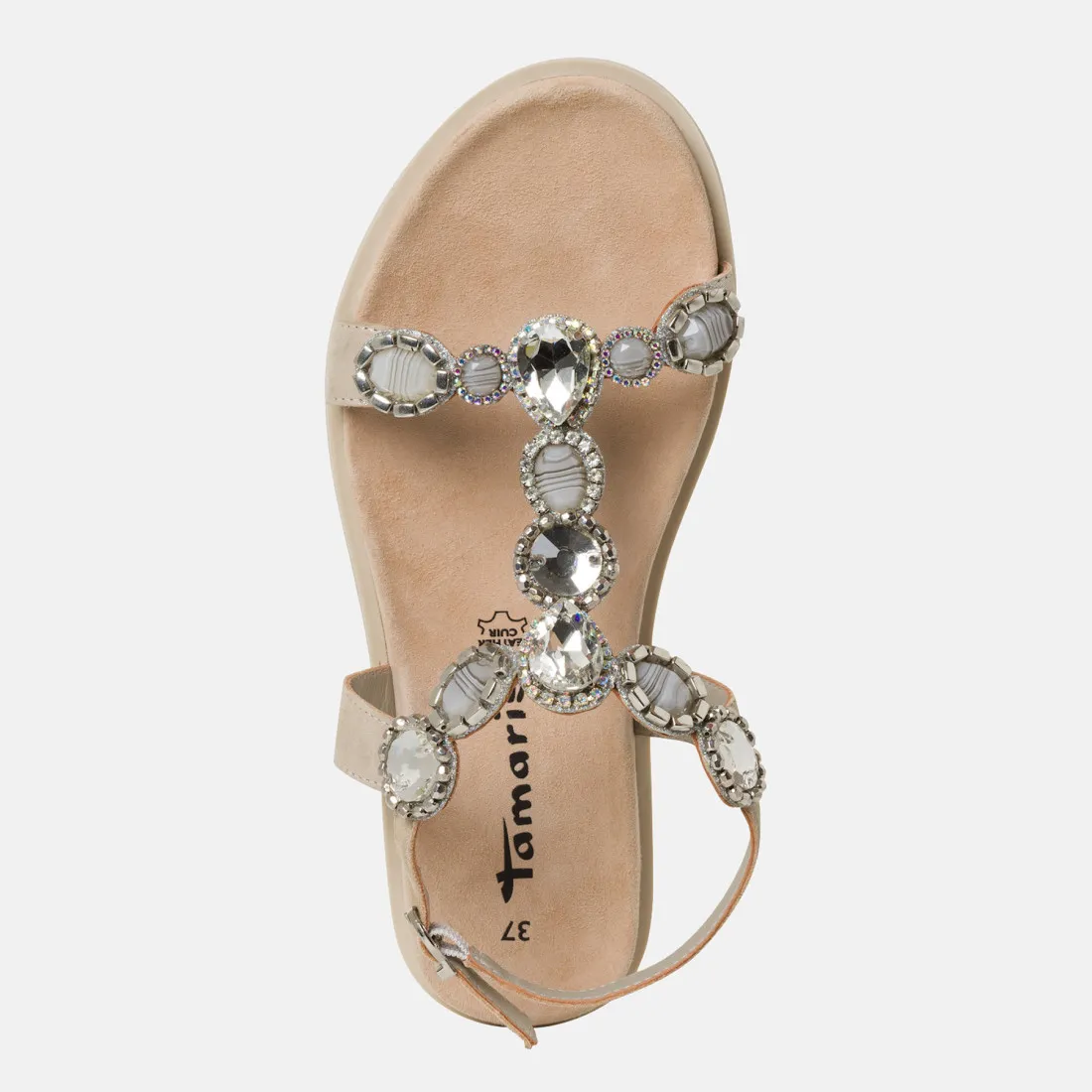 Sandalo infradito Tamaris in pelle con pietre di strass