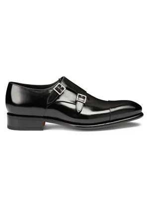 SANTONI Calzature,Scarpe Doppia fibbia in pelle anticata nera 