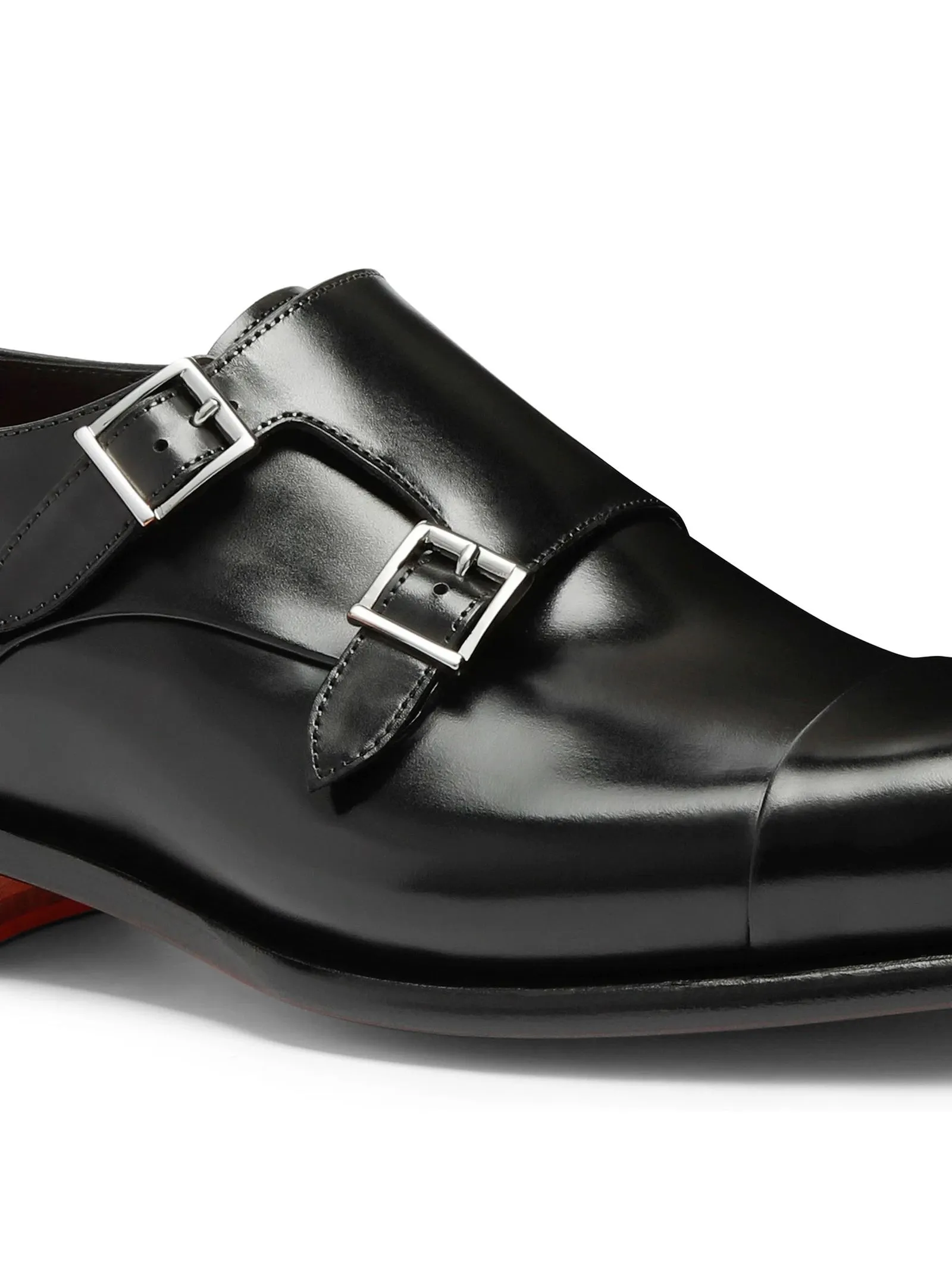 SANTONI Calzature,Scarpe Doppia fibbia in pelle anticata nera 
