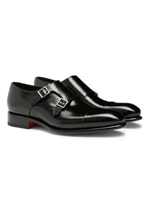 SANTONI Calzature,Scarpe Doppia fibbia in pelle anticata nera 