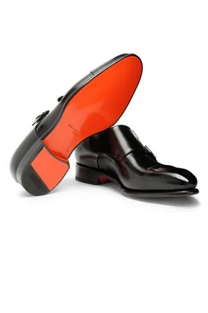 SANTONI Calzature,Scarpe Doppia fibbia in pelle anticata nera 