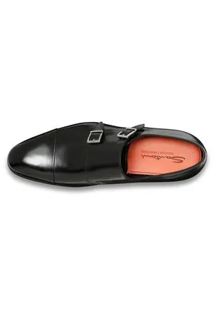 SANTONI Calzature,Scarpe Doppia fibbia in pelle anticata nera 