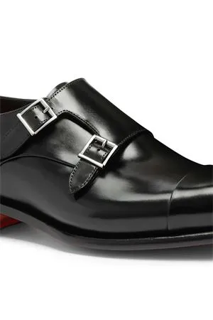 SANTONI Calzature,Scarpe Doppia fibbia in pelle anticata nera 