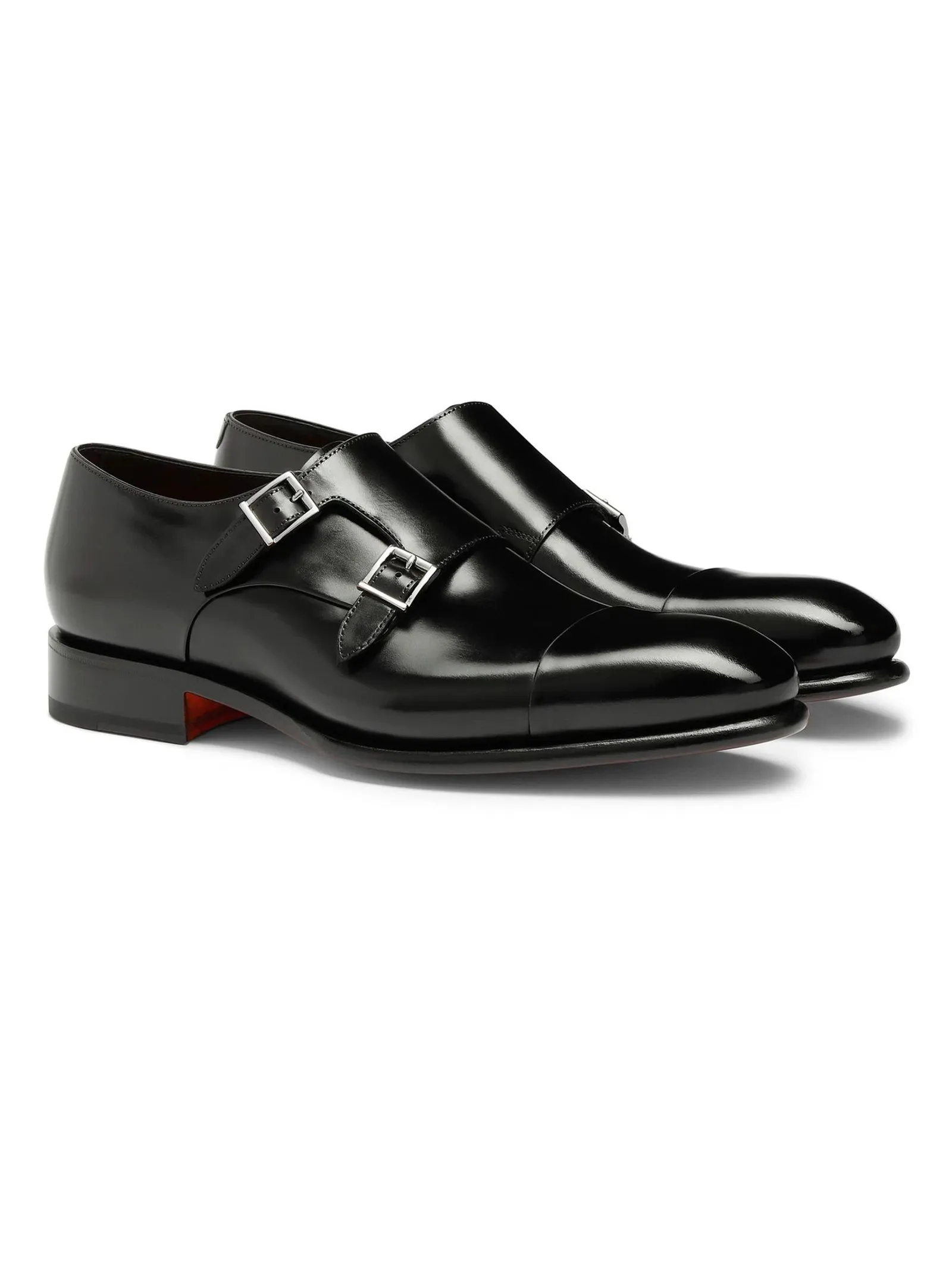 SANTONI Calzature,Scarpe Doppia fibbia in pelle anticata nera 