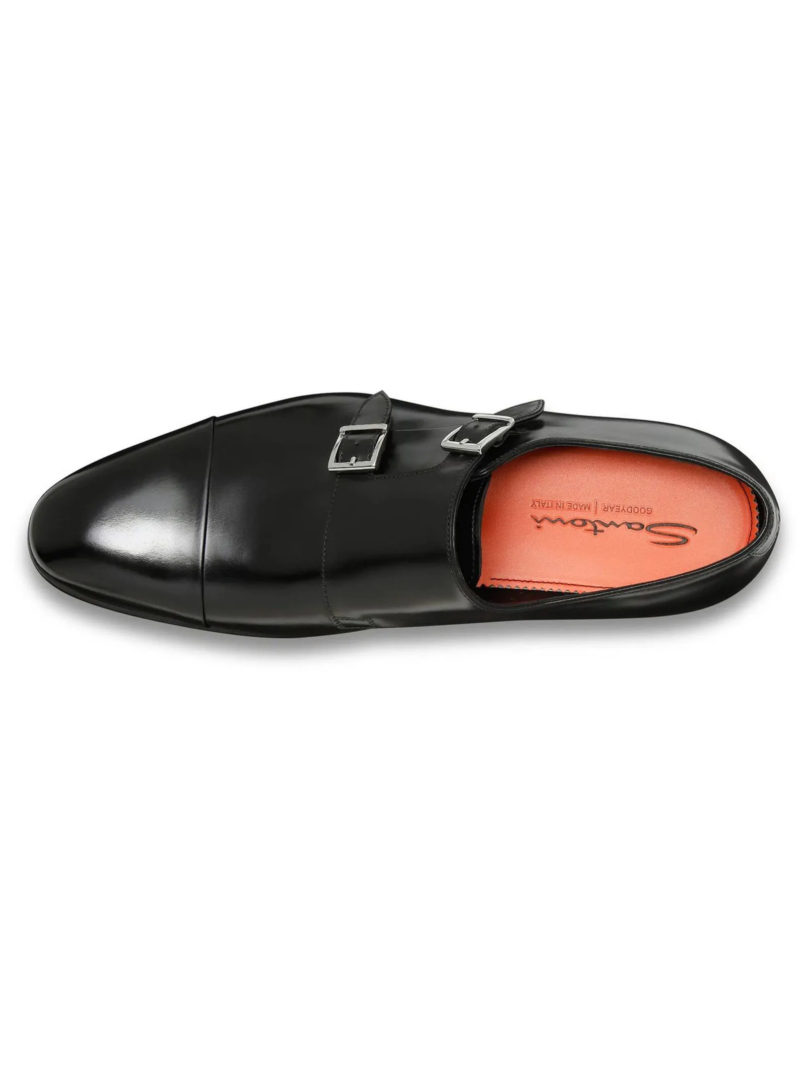 SANTONI Calzature,Scarpe Doppia fibbia in pelle anticata nera 