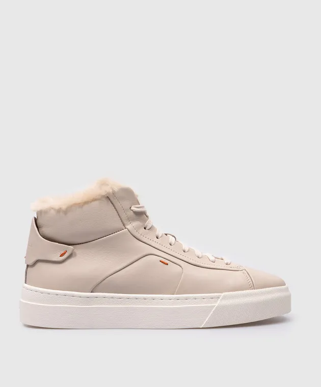 Santoni Scarpe alte in pelle beige con pelliccia WBGT60943PNNPAIY