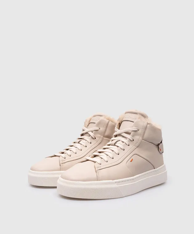 Santoni Scarpe alte in pelle beige con pelliccia WBGT60943PNNPAIY