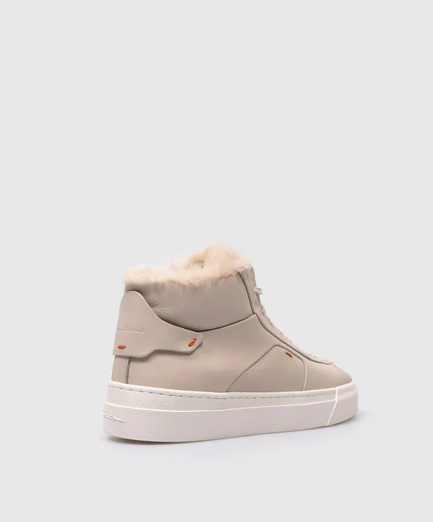 Santoni Scarpe alte in pelle beige con pelliccia WBGT60943PNNPAIY