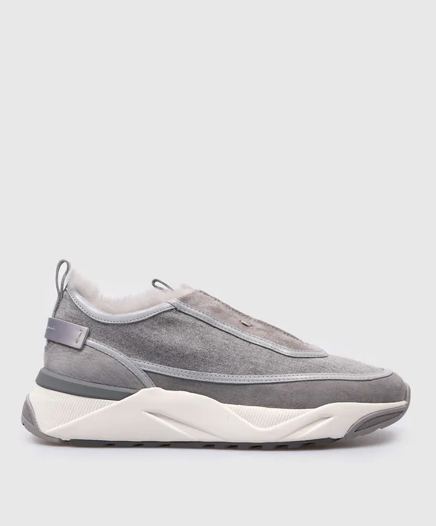 Santoni Sneakers combinate grigie su pelliccia WBIO61111BGRPYLE