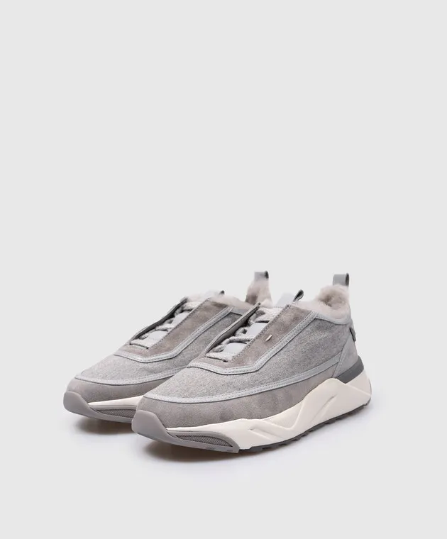 Santoni Sneakers combinate grigie su pelliccia WBIO61111BGRPYLE