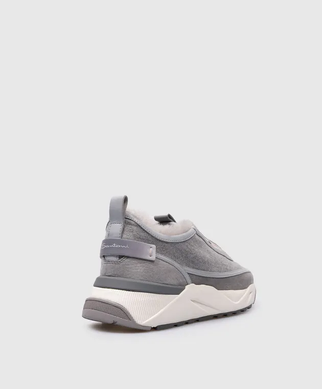 Santoni Sneakers combinate grigie su pelliccia WBIO61111BGRPYLE