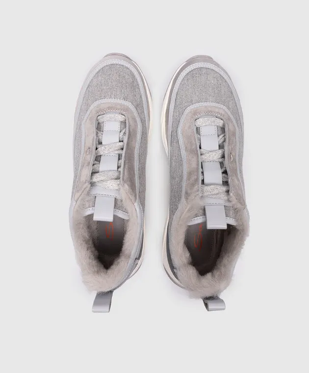 Santoni Sneakers combinate grigie su pelliccia WBIO61111BGRPYLE