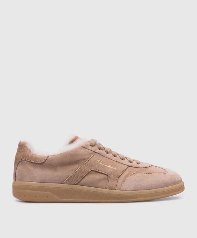 Santoni Sneakers DBS Oly in camoscio beige con pelliccia WBPL61285FARPSVZ