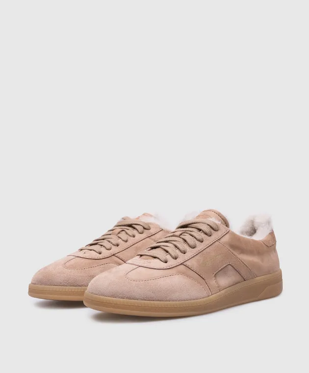 Santoni Sneakers DBS Oly in camoscio beige con pelliccia WBPL61285FARPSVZ