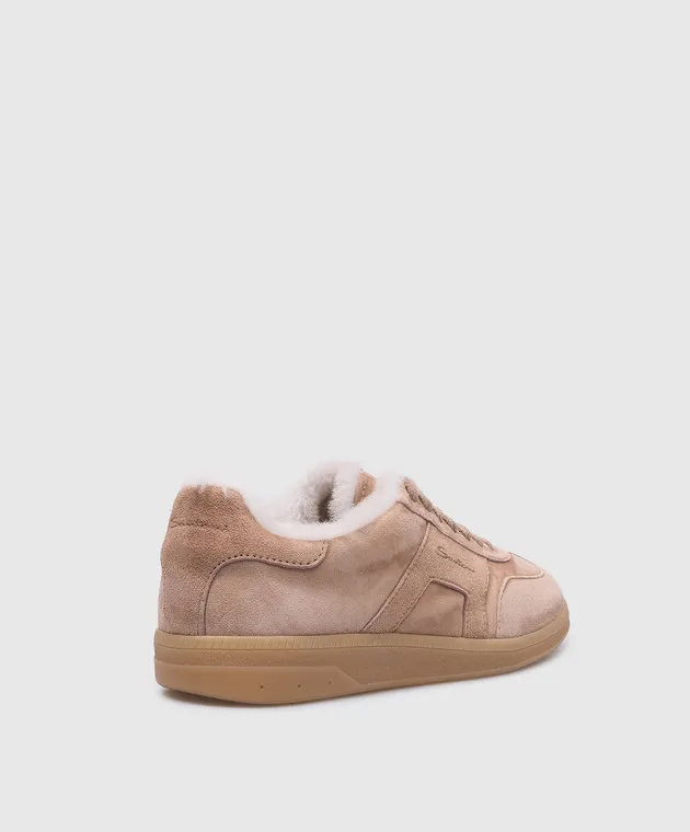 Santoni Sneakers DBS Oly in camoscio beige con pelliccia WBPL61285FARPSVZ