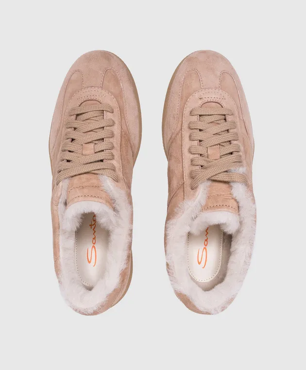 Santoni Sneakers DBS Oly in camoscio beige con pelliccia WBPL61285FARPSVZ