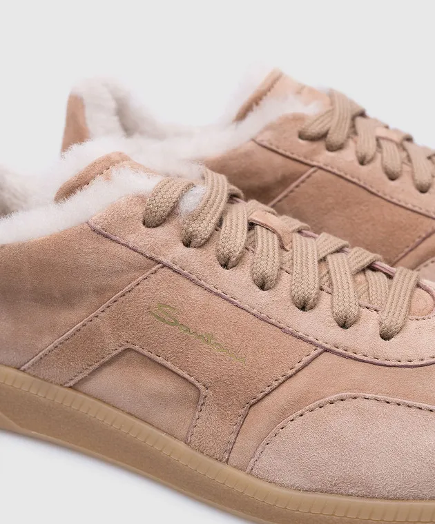 Santoni Sneakers DBS Oly in camoscio beige con pelliccia WBPL61285FARPSVZ