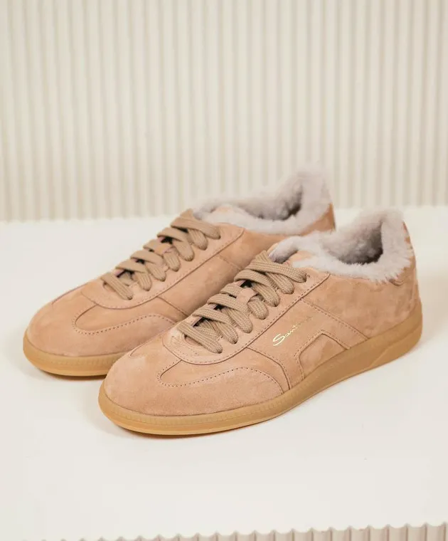 Santoni Sneakers DBS Oly in camoscio beige con pelliccia WBPL61285FARPSVZ