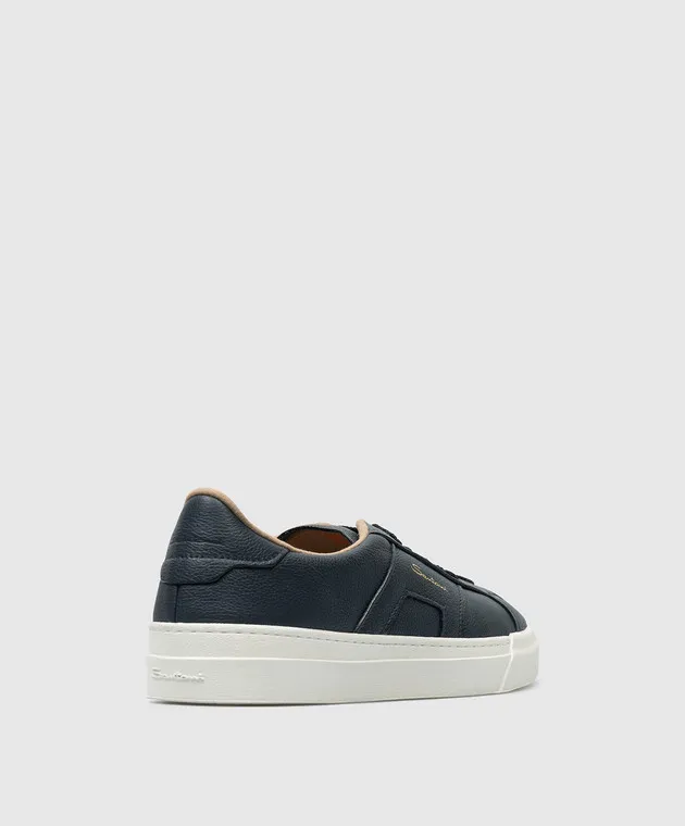 Santoni Sneakers doppia fibbia in pelle blu con logo testurizzato MBGT21967PNNKSIW