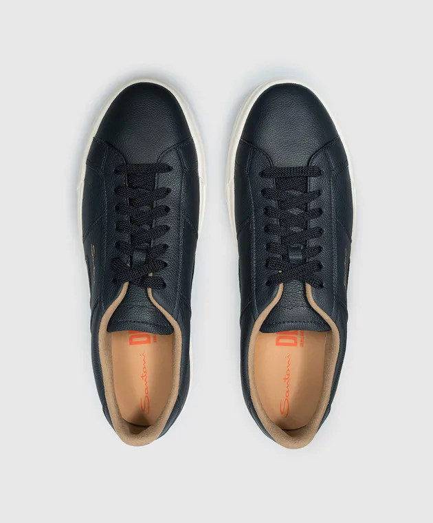 Santoni Sneakers doppia fibbia in pelle blu con logo testurizzato MBGT21967PNNKSIW