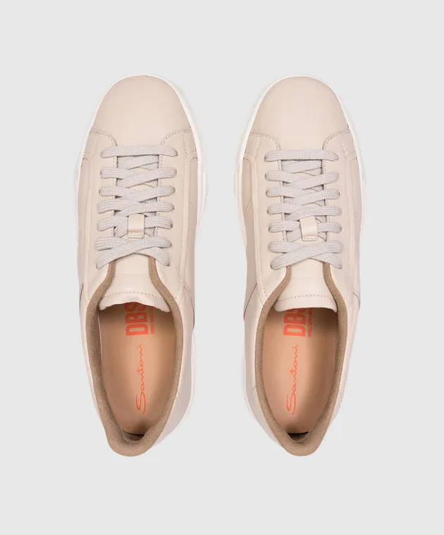 Santoni Sneakers in pelle beige con doppia fibbia WBGT61232PNNKESS