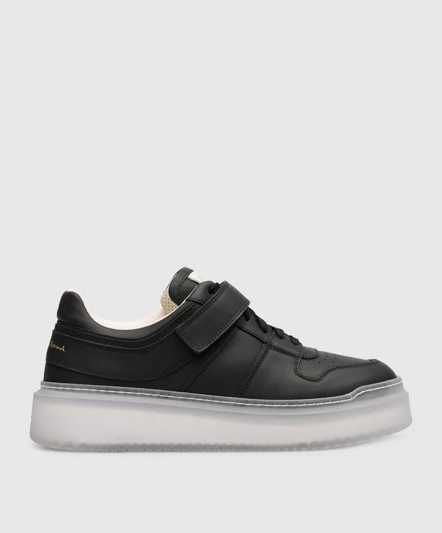Santoni Sneakers in pelle nera con logo WBSA61113BIAHRLE