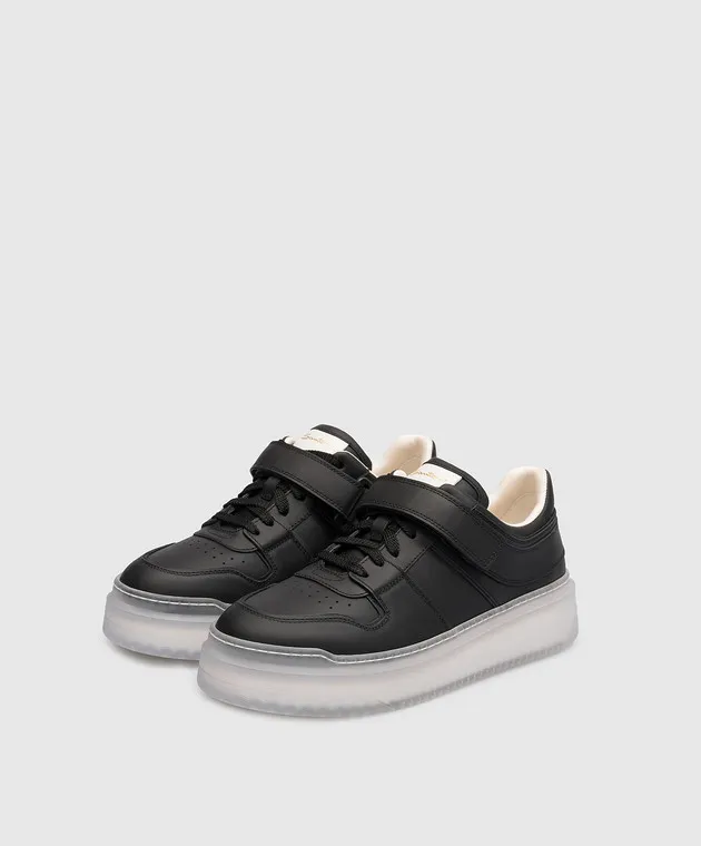 Santoni Sneakers in pelle nera con logo WBSA61113BIAHRLE