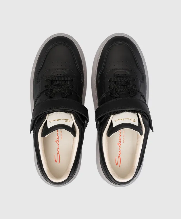 Santoni Sneakers in pelle nera con logo WBSA61113BIAHRLE