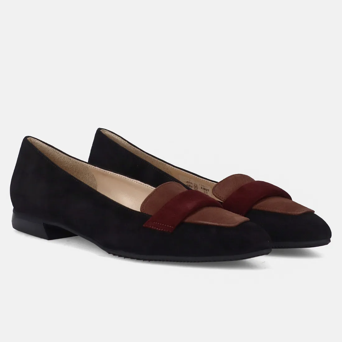 Scarpa da donna Brunate in camoscio nero e marrone  con tacco basso